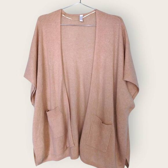 Nordstrom Womens Ruana Sweater One Size Cashmere Cardigan Knit Camel Pockets - Picture 1 of 9